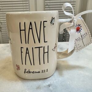 Rae Dunn White "HAVE FAITH" Ceramic Mug with Pastel Butterflies